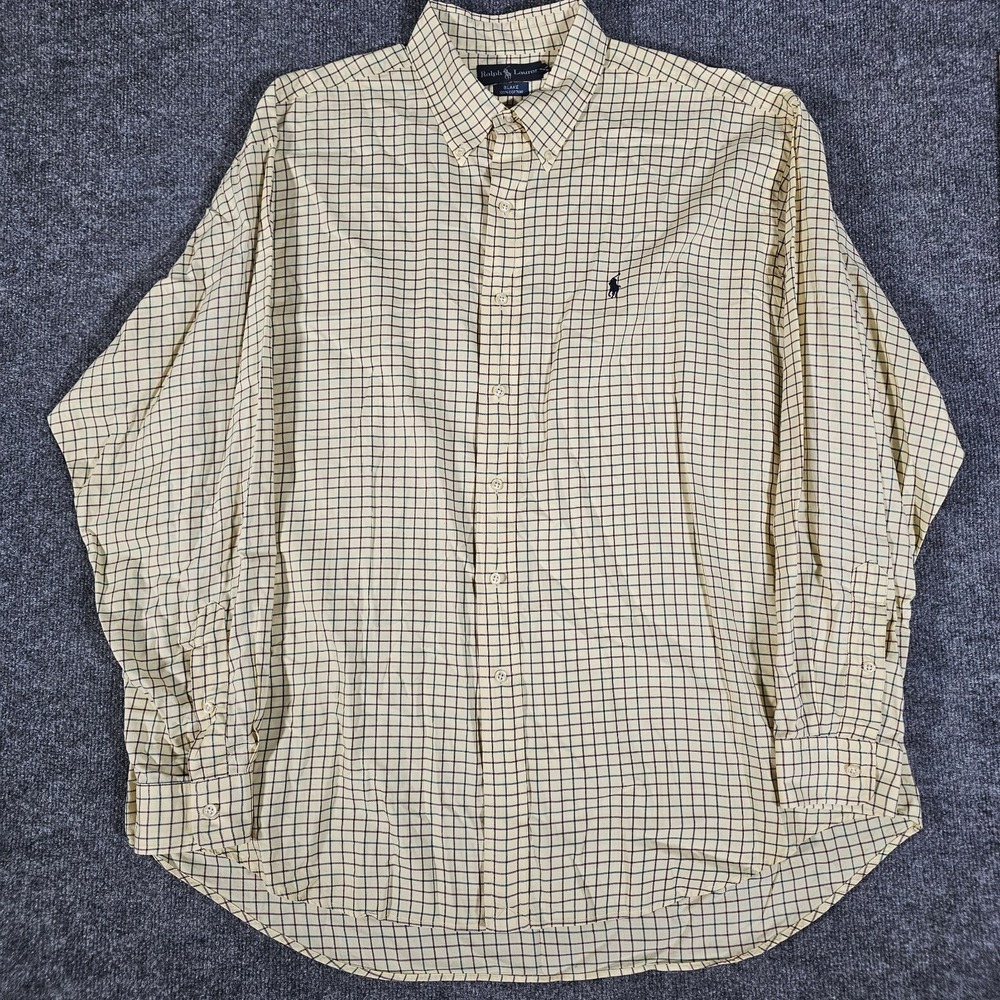 Polo Ralph Lauren Men's XL Yellow Blue Plaid‎ Long Sleeve Button Down Shirt
